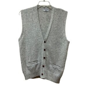 VTG Robert Bruce Sweater Vest Sz XL Wool Blend Blue Grey Union Made In USA